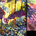 Bat diptych, 48 x 38 inches, 32 x 32 inches, watercolor on canvas